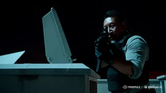 Middle-aged man with SCAR-L STD defends rooftop at night – AI Generated Video | Hailuo AI