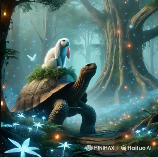 Mystical Forest: Turtle with Rabbit, Glowing Lights – AI Generated Video | Hailuo AI
