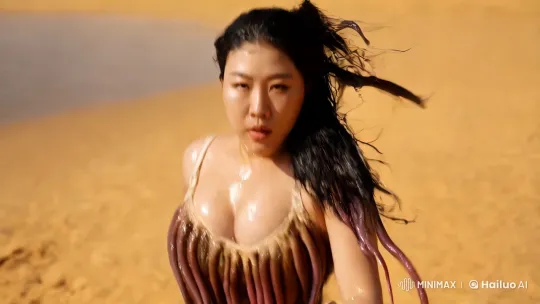Sensual Journey of a Fierce Korean Woman in Desert Scenery – AI Generated Video | Hailuo AI
