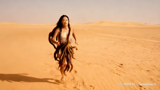 Sensual Run: Korean Woman in Desert Oasis Dance – AI Generated Video | Hailuo AI