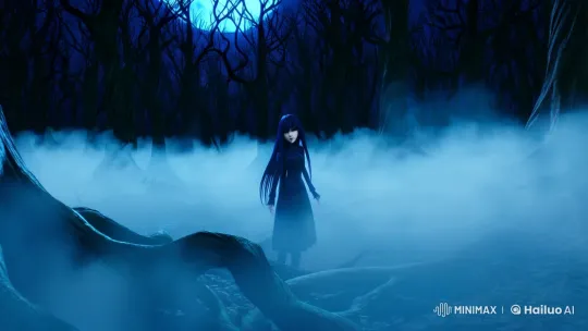 Anime Girl in Mysterious Moonlit Forest – AI Generated Video | Hailuo AI