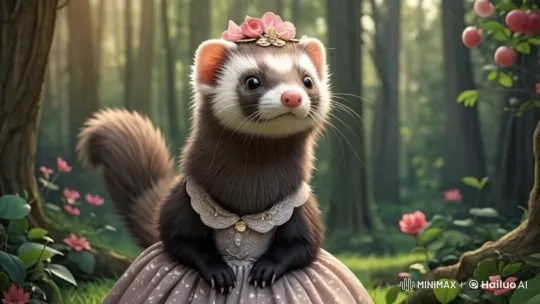 Charming Ferret Princess in Enchanted Forest Adventure – AI Generated Video | Hailuo AI