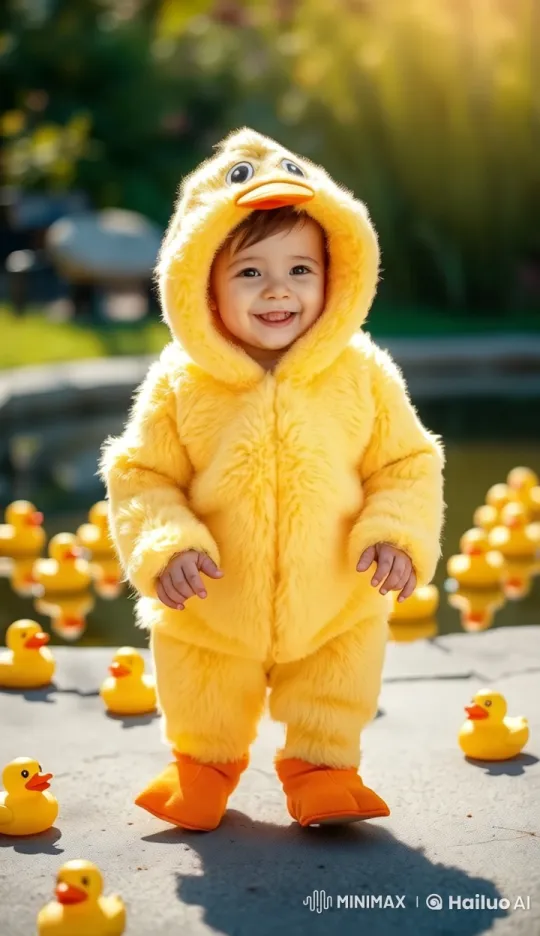 Joyful Baby in Duck Costume Dances Cheerfully – AI Generated Video | Hailuo AI