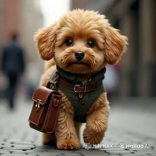 Anthropomorphic Maltipoo Strides Through Bustling City With Professional Flair – AI Generated Video | Hailuo AI