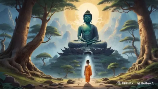 Monk's Journey to Serene Buddha Statue in Nature – AI Generated Video | Hailuo AI