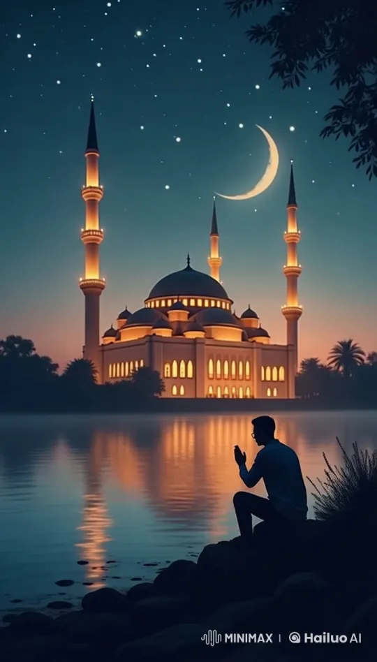 Night Prayer at Serene Illuminated Mosque – AI Generated Video | Hailuo AI