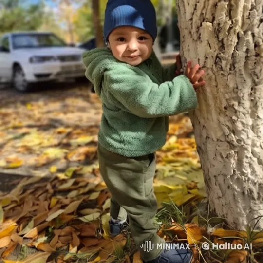 Child in Autumn Setting Interacts with Tree – AI Generated Video | Hailuo AI
