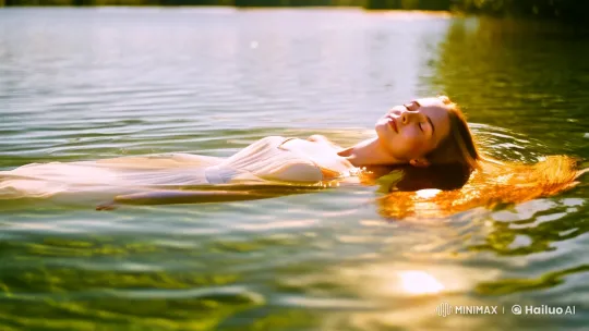 Tranquil Serenity: Floating Beauty in Golden Light – AI Generated Video | Hailuo AI