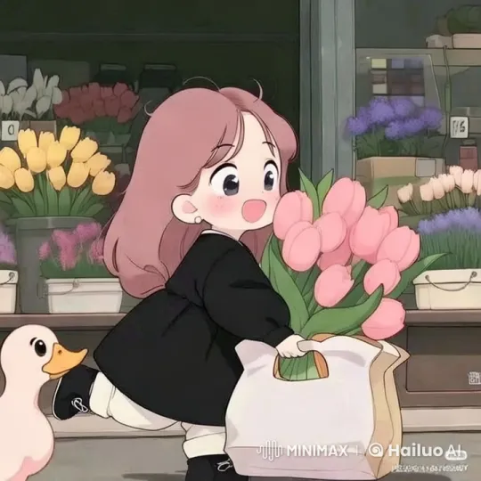 Joyful Flower Shop with Pink-haired Girl and Duck – AI Generated Video | Hailuo AI