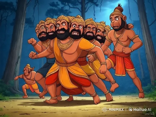 Ravana and Hanuman's Intense Chase Through Moonlit Forest – AI Generated Video | Hailuo AI