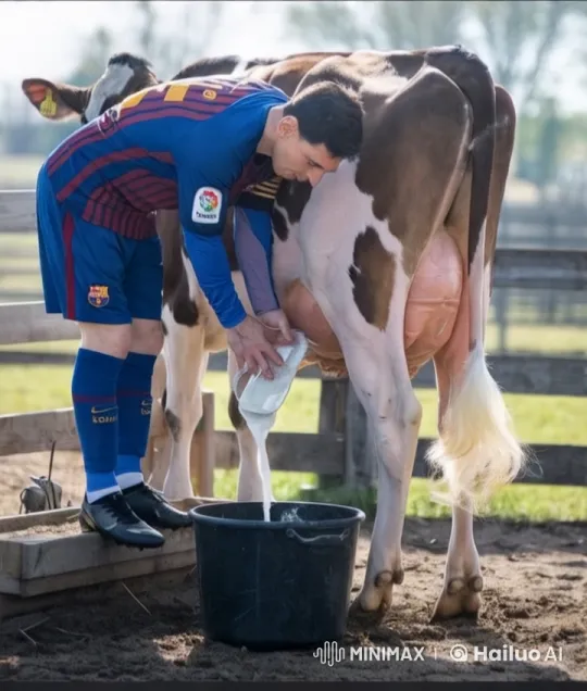 Lionel Messi Milks a Cow on a Sunny Farm – AI Generated Video | Hailuo AI
