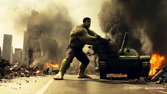 Hulk Dominates Urban Ruin Amidst Chaos and Destruction – AI Generated Video | Hailuo AI
