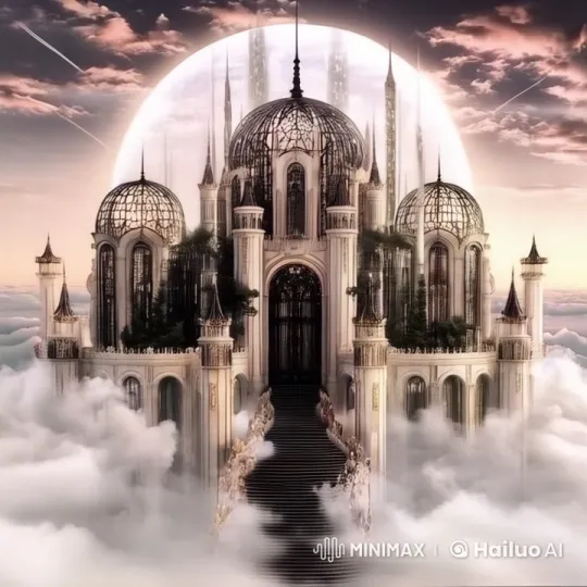 Floating Castle in Clouds with Enchanting Glow – AI Generated Video | Hailuo AI