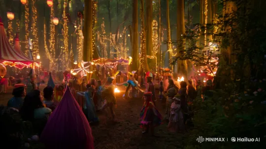 Circus Performance Enchants Forest with Ethereal Light – AI Generated Video | Hailuo AI