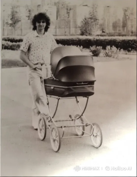 Man Pushes Vintage Stroller in Serene Park – AI Generated Video | Hailuo AI