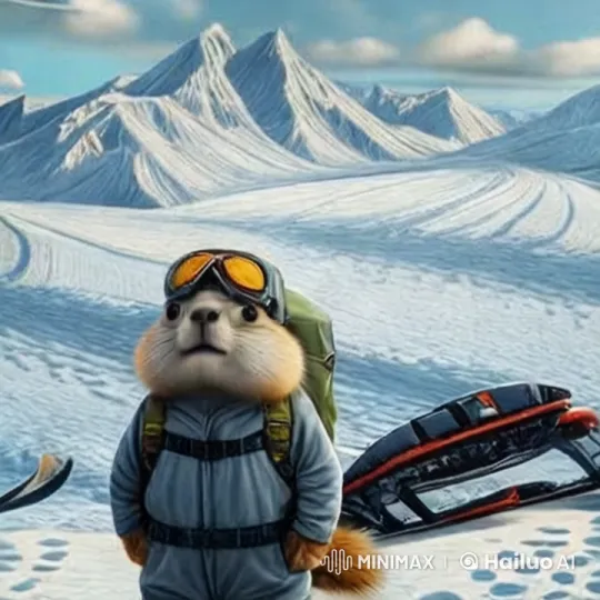 Snowy Mountain Landscape with Figure and Snowmobile – AI Generated Video | Hailuo AI