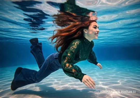 Graceful Swim: Ethereal Beauty Beneath the Waves – AI Generated Video | Hailuo AI