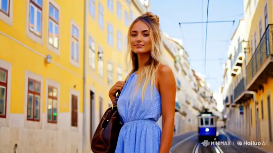 Finnish Woman in Lisbon: Serene Street Scene with Vintage Charm – AI Generated Video | Hailuo AI