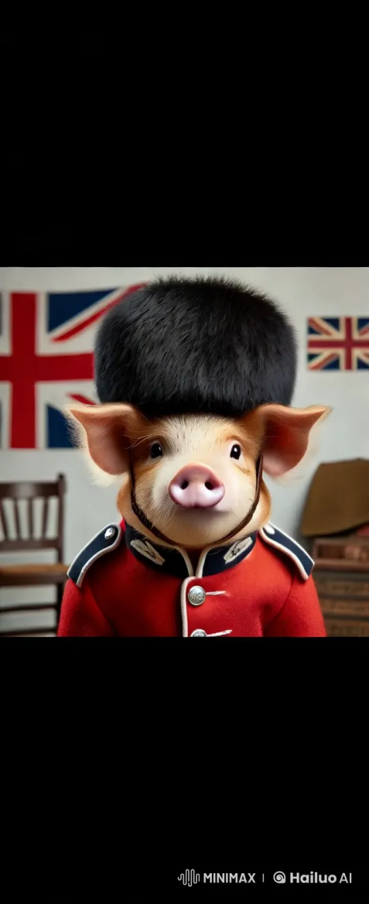 Pig in British Royal Guard Uniform: A Dignified Scene – AI Generated Video | Hailuo AI