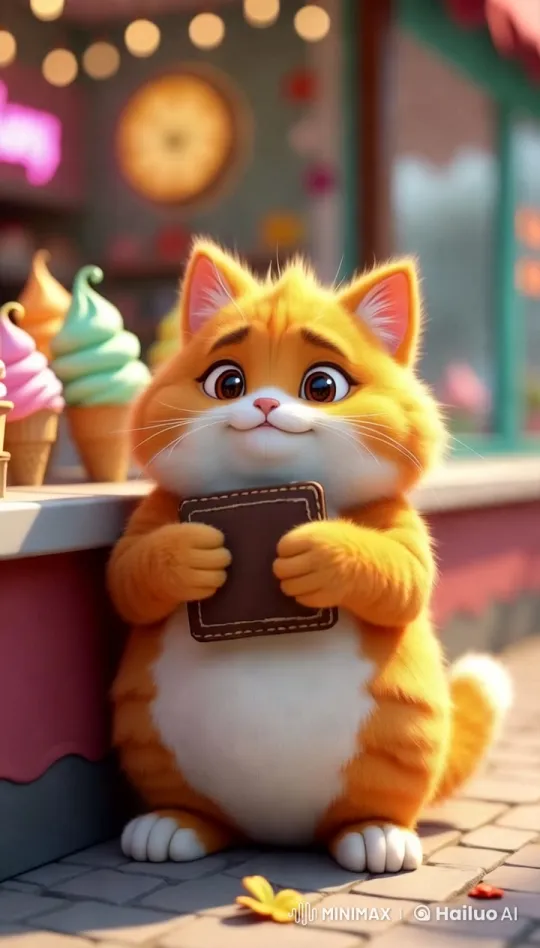 Chubby Cat Anticipates Ice Creams in Colorful Shop – AI Generated Video | Hailuo AI