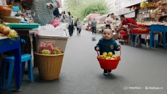 Orange Cat Buying Apples at the Market – AI Generated Video | Hailuo AI
