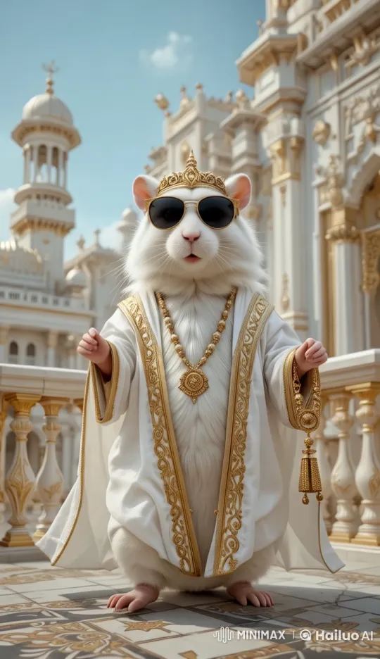 Luxurious Hamster King on Palace Balcony – AI Generated Video | Hailuo AI