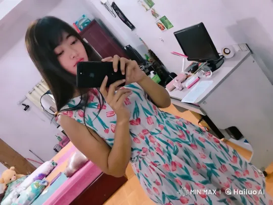 Young Woman Captures Intimate Selfie in Cozy, Colorful Room – AI Generated Video | Hailuo AI