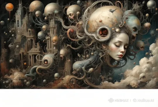 Dreamy Animation of Giant Head Girl and Floating Creatures – AI Generated Video | Hailuo AI