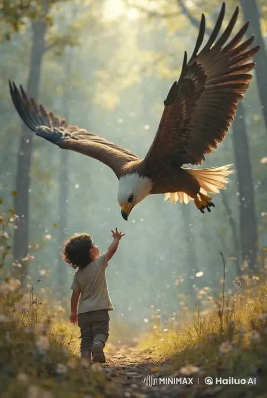 Boy and Eagle Connect in Golden Forest Light – AI Generated Video | Hailuo AI