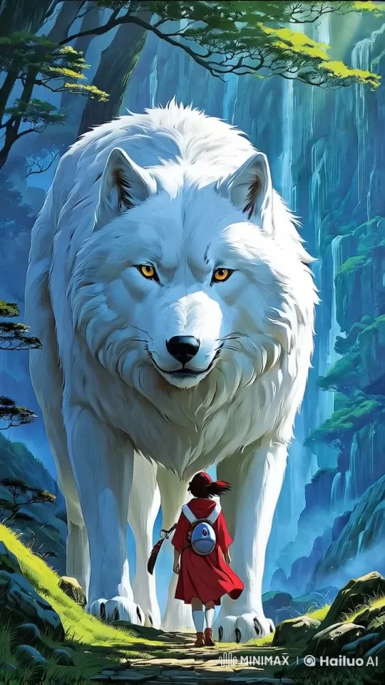 Warrior Girl and Majestic White Wolf Travel Through Enchanted Forest – AI Generated Video | Hailuo AI