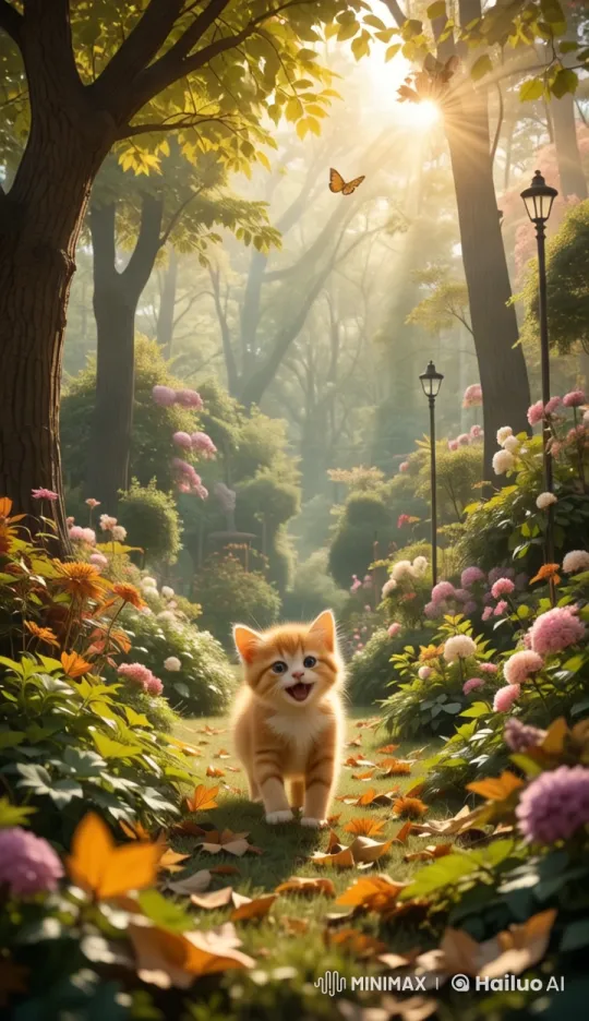 Orange Tabby Kitten Explores Peaceful Garden – AI Generated Video | Hailuo AI