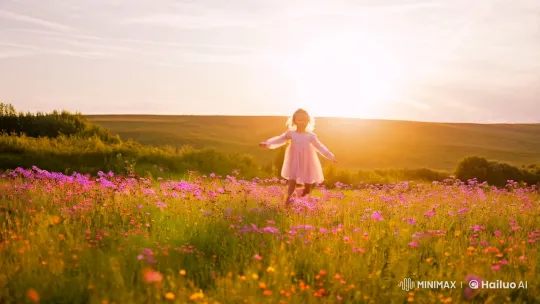 Child Dancing in Meadow: Aesthetic Fusion of Joy and Nature – AI Generated Video | Hailuo AI