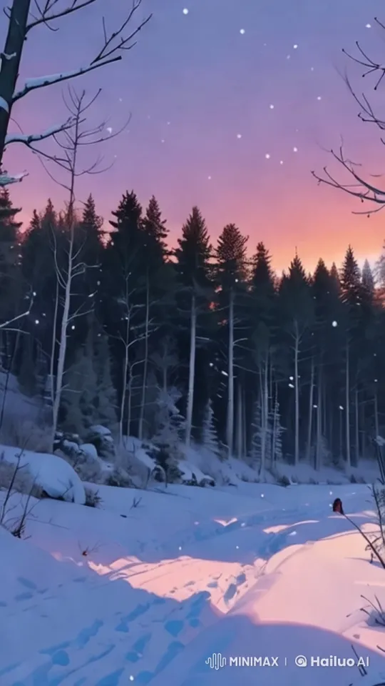 Winter Wonderland: Snowy Forest at Sunset – AI Generated Video | Hailuo AI