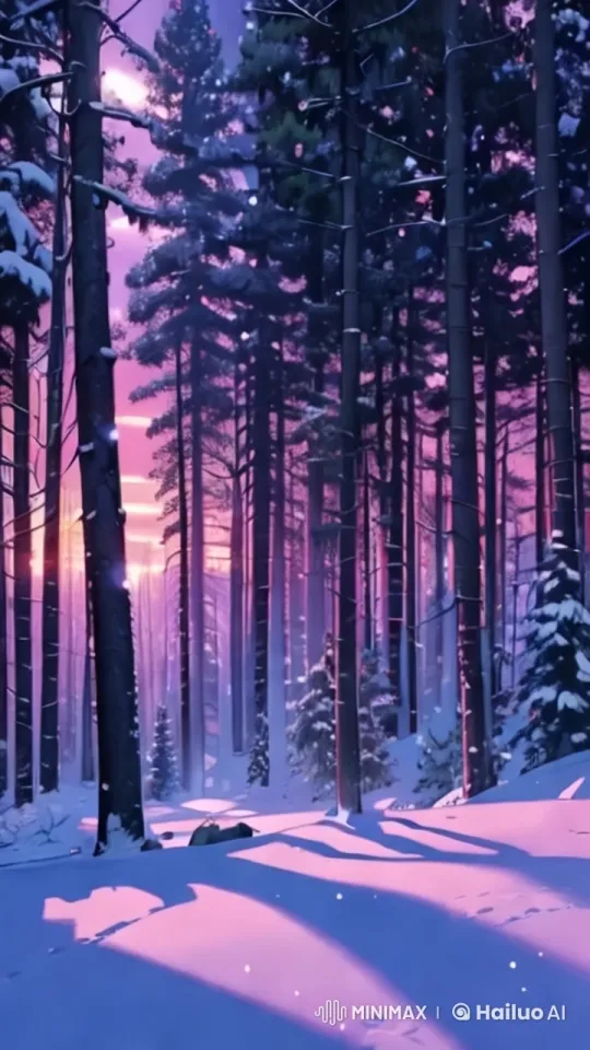 Winter's Serenity: Snow-Covered Forest at Dusk – AI Generated Video | Hailuo AI