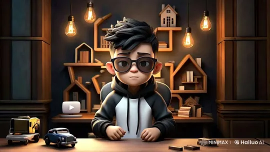 3D Animated Boy Discussing in Cozy Bookshelf Setting – AI Generated Video | Hailuo AI