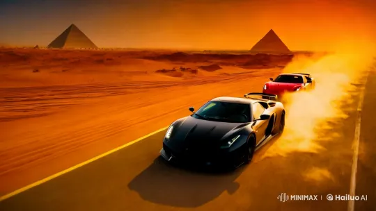 High-Performance Street Racers Battle in the Sahara Desert – AI Generated Video | Hailuo AI