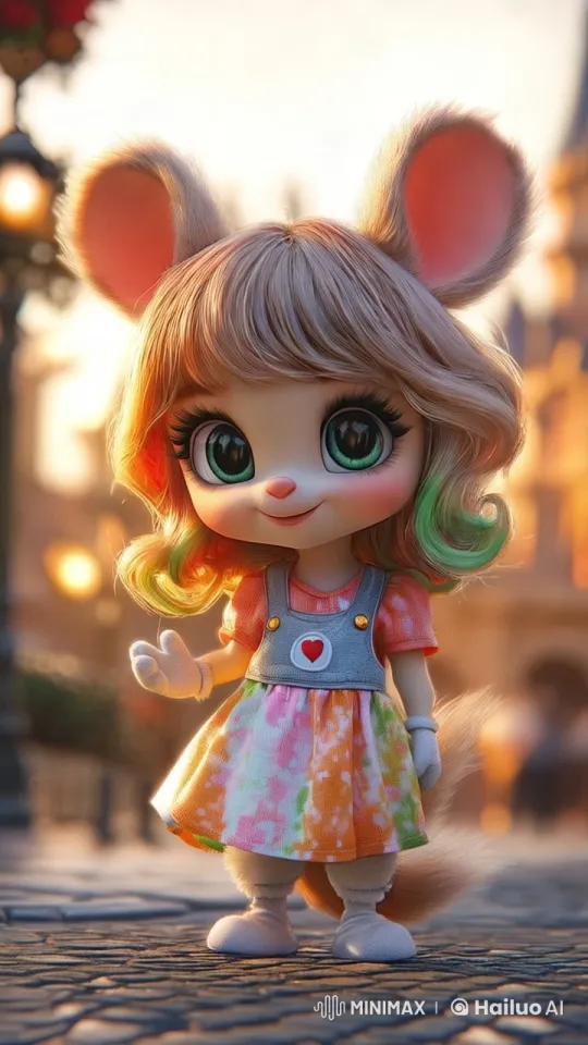 Animated Character on Cobblestone Street at Sunset – AI Generated Video | Hailuo AI