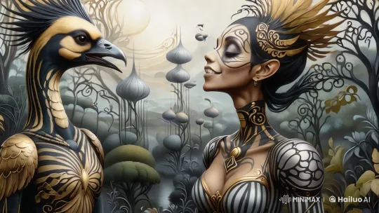 Fantastical Birdman and Woman in Graceful Animated Dialogue – AI Generated Video | Hailuo AI