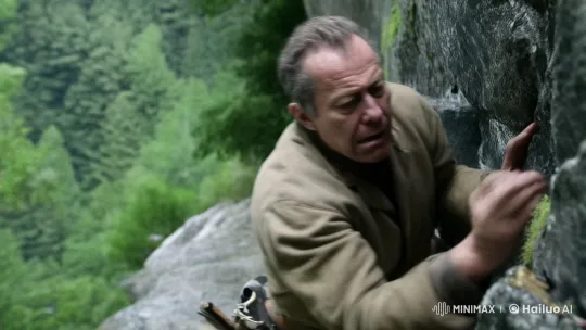 Elderly Man Climbs Steep Cliff in Forest Setting – AI Generated Video | Hailuo AI