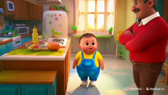 Cozy Kitchen Morning: Father-Son Bonding in 3D Animation – AI Generated Video | Hailuo AI