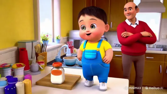 Cozy Kitchen Morning: Father and Curious Toddler – AI Generated Video | Hailuo AI