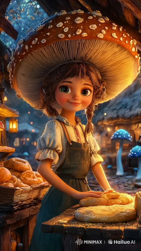 Rustic Bakery: Girl Kneads Dough in Enchanted Setting – AI Generated Video | Hailuo AI