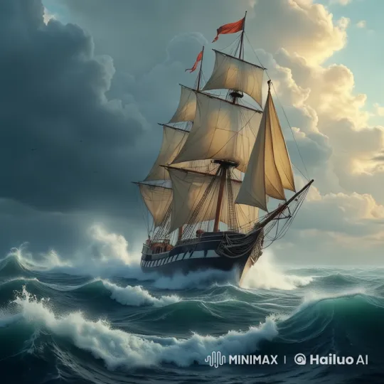 Grand Ship Navigates Dramatic Stormy Seas – AI Generated Video | Hailuo AI