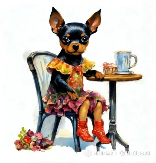 Fashionable Terrier Sips Tea in Colorful Café Setting – AI Generated Video | Hailuo AI