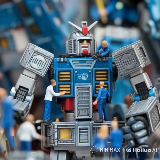 Live2D Video: Transformers Embrace Workers Amidst Robotic Activity – AI Generated Video | Hailuo AI