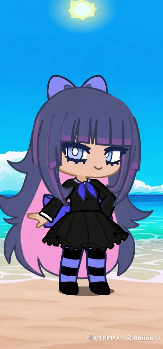 Purple-Haired Character Enjoys a Serene Beach Day – AI Generated Video | Hailuo AI