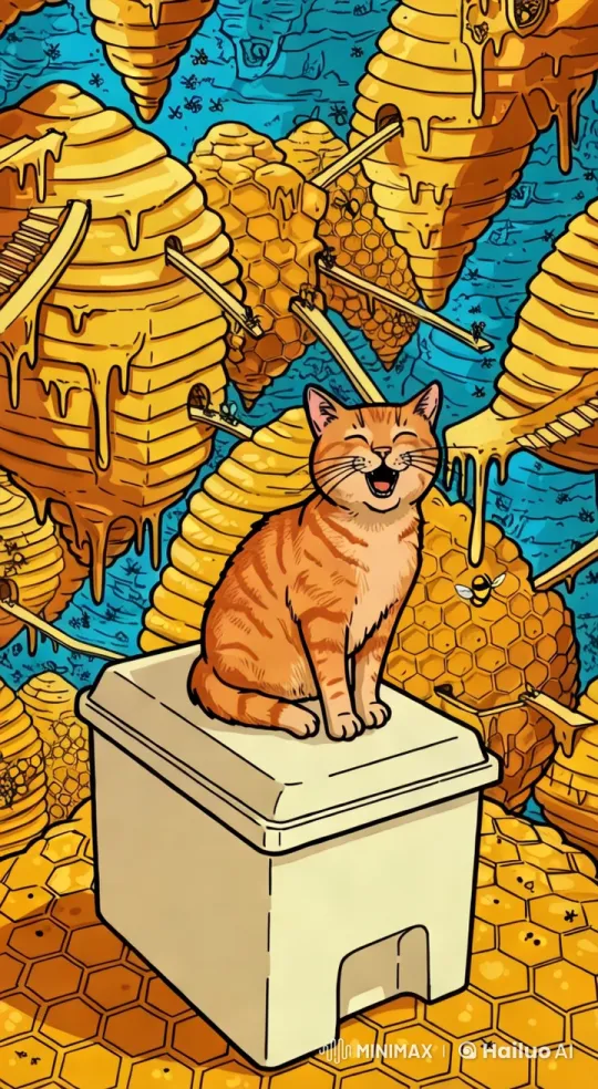 Orange Cat Enjoying Peaceful Bee Scene – AI Generated Video | Hailuo AI