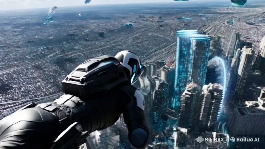 Daring Free-Fall Over Futuristic Cityscape – AI Generated Video | Hailuo AI