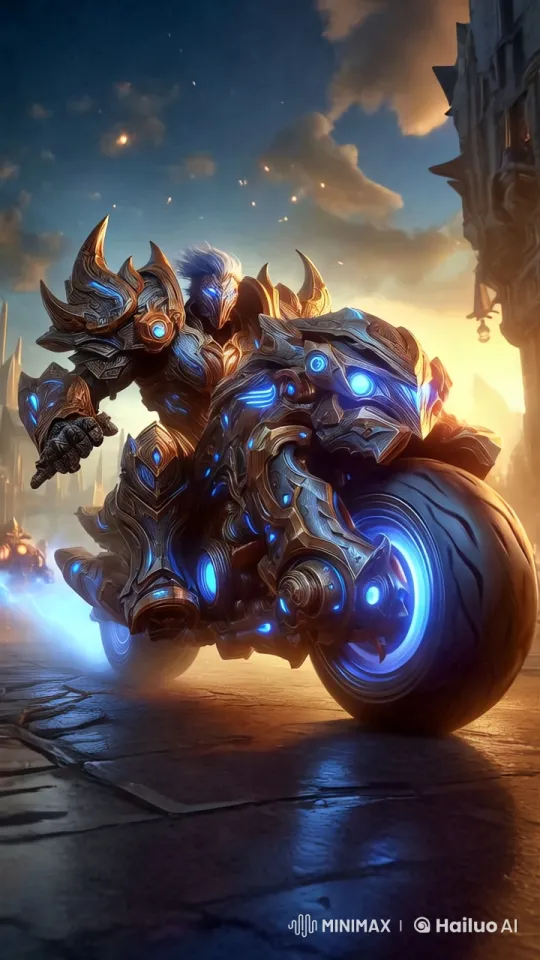 Futuristic Warrior Rides High-Tech Motorcycle – AI Generated Video | Hailuo AI