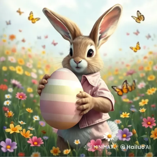 Rabbit Delights in Peeling and Tasting Chocolate Egg in Flower Meadow – AI Generated Video | Hailuo AI
